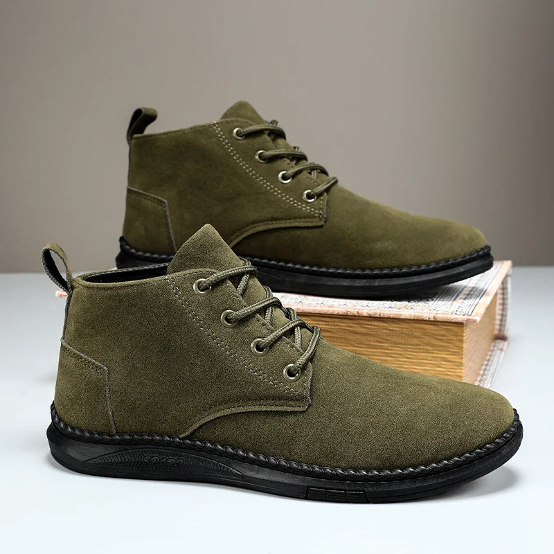 High Top Casual Board Shoes Men's Lace Up Suede Black Flat Bottom Short Boots Men's Chelsea Boots High-quality Brand Denim Boots
