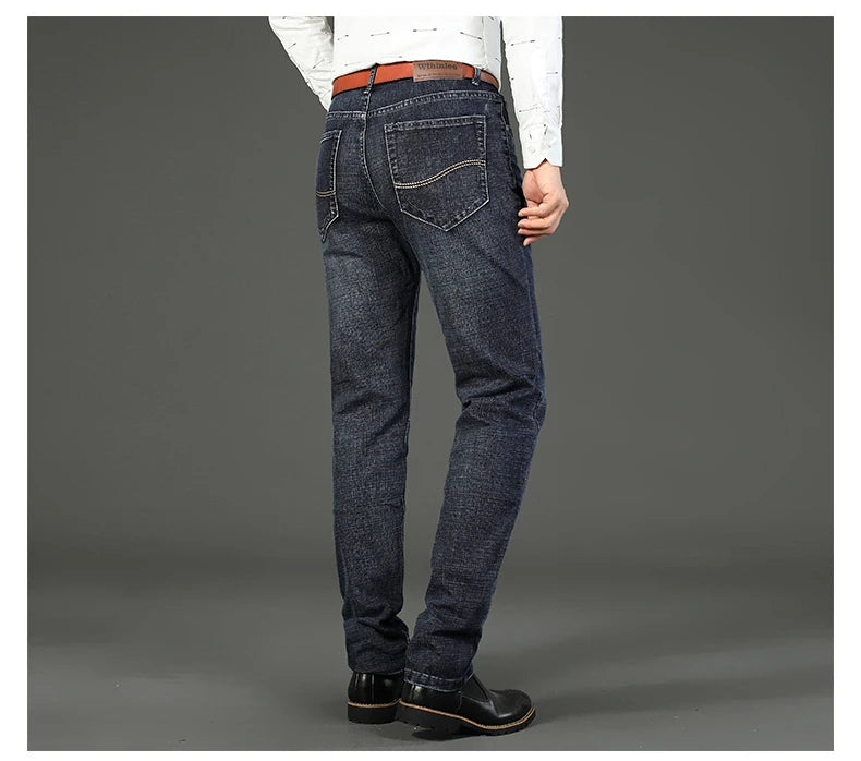 Men's Jeans Casual Straight Stretch Denim Blue Black