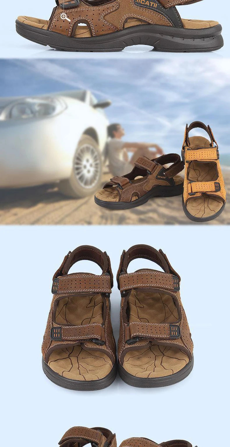 Mens Genuine Leather Sandals Lightweight Outdoor Casual