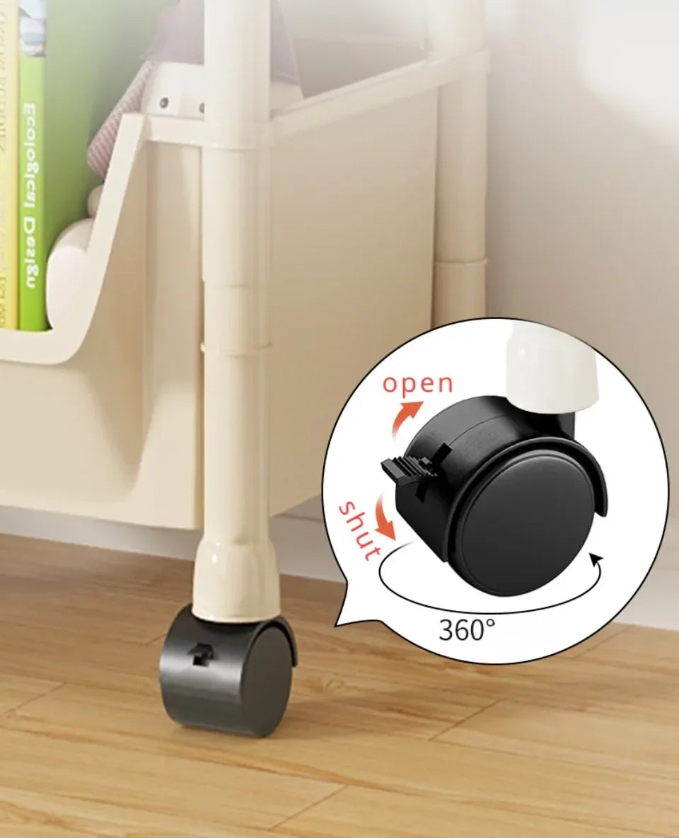 Bookshelf With Wheels Multi-Layer Movable Trolley Home Snack Organizer Shelf Kitchen Vegetable Basket Bedroom Mobile Cart Racks