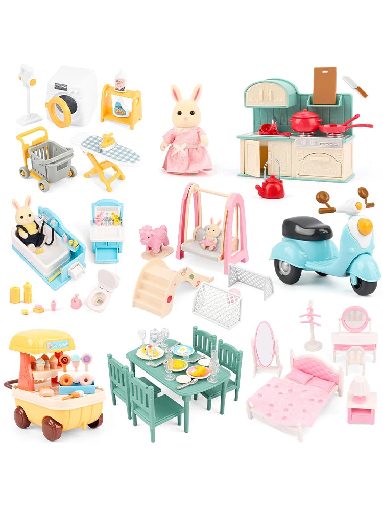 Children's Mini Furniture Toy Set, Mini Kitchen Toys, Bathroom Toys, Laundry Toys, Mini Scene Doll House Decations