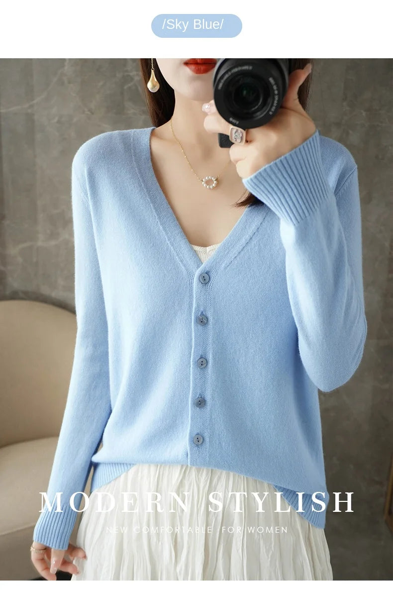 2024 New V-Neck Temperament Small Fragrant Wind Women Loose Sweater Sweater All Sweater Coat Special Offer Cardigan ZHI D035