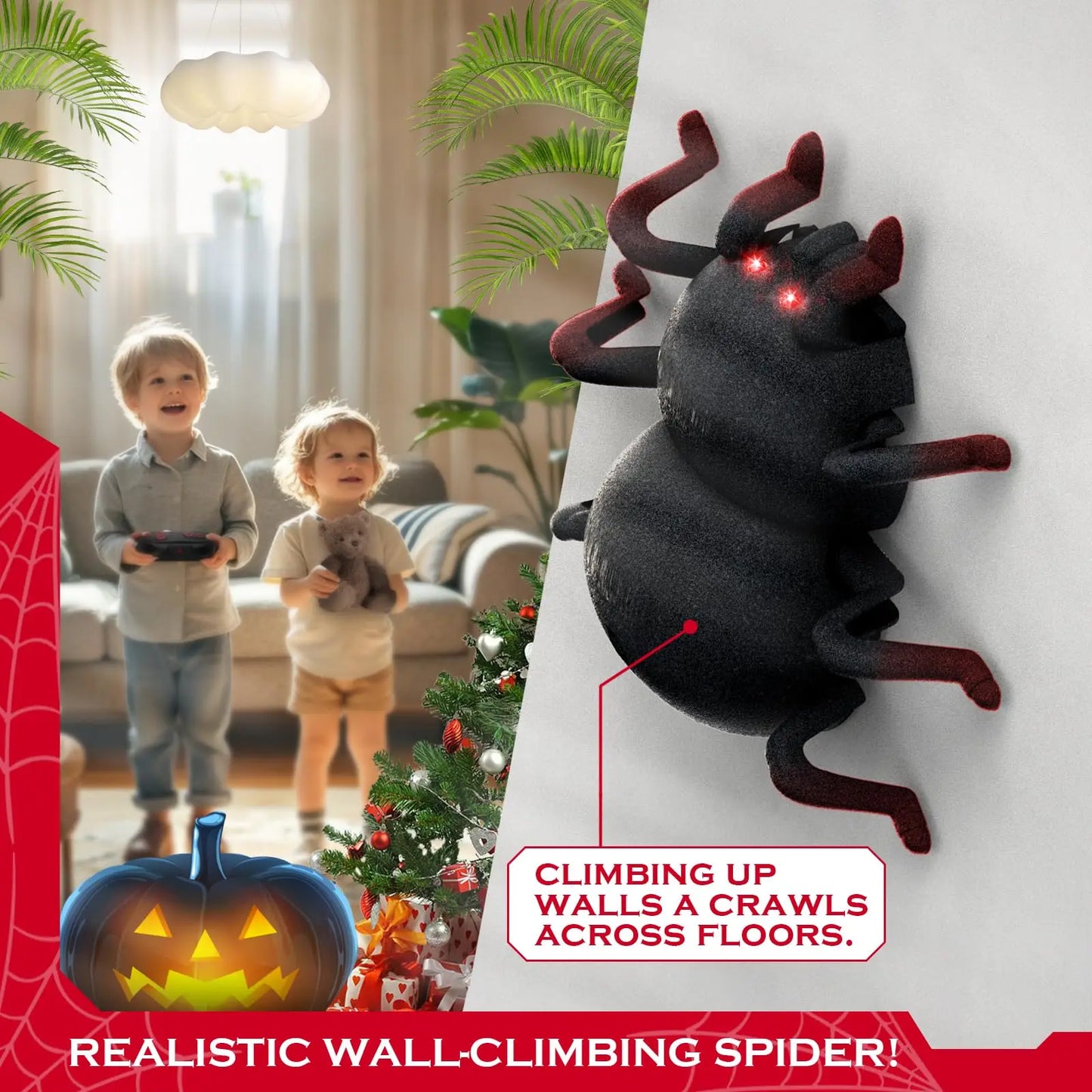 Remote Control Spider Toy, Rechargeable Wall Climbing Tarantula with Lights, Halloween Prank RC Animal Toys for Kids & Adults