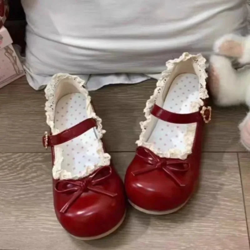 Women's Fashion Single Shoes Spring New Round Head Shallow Mouth Butterfly Knot Metal Buckle Soft Sole Non-slip Flat Shoes