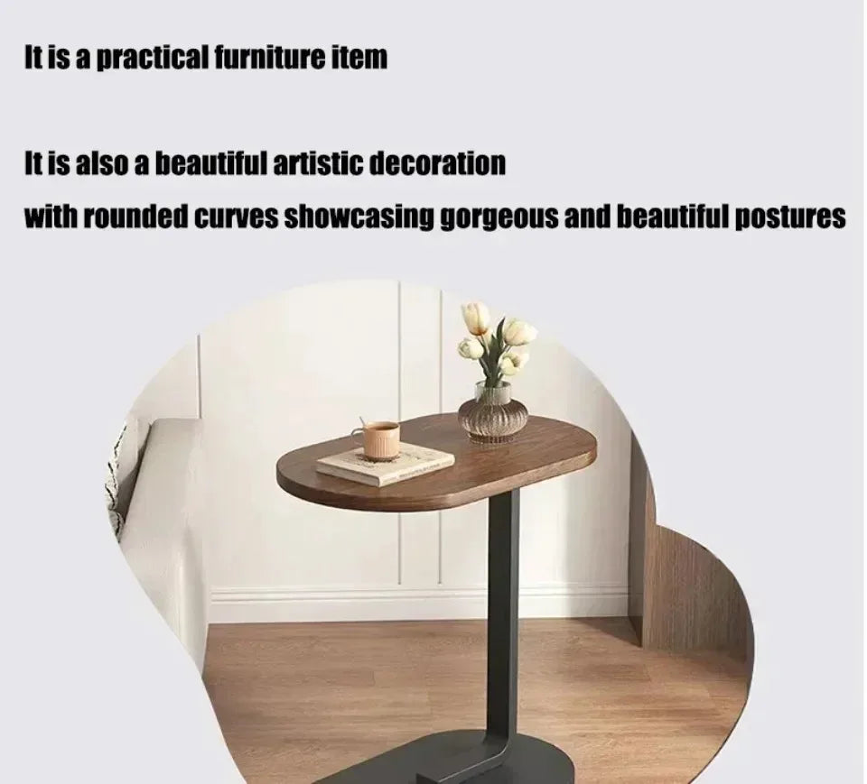 Modern Light Luxury Compact Coffee Table – C-shaped Portable Side Table for Living Room Sofa