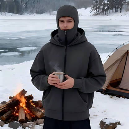 Hooded Zip Up Sweatshirt Men Polyester Long Sleeve