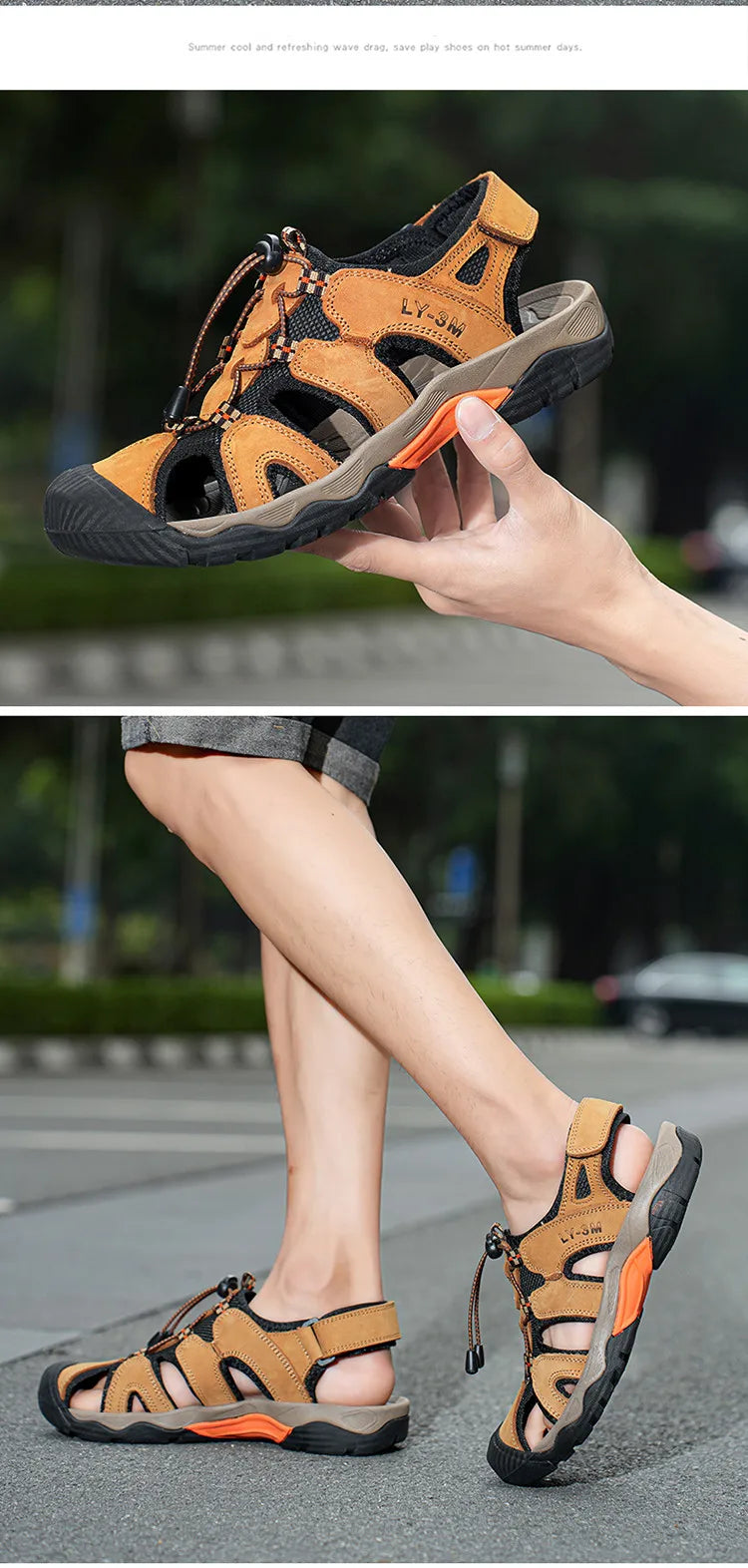 Blue Retro Leather Sandals Men Plus Size 48 Platform Sandals for Man High-quality Summer Men Shoes Comfortable Beach Sandals Man