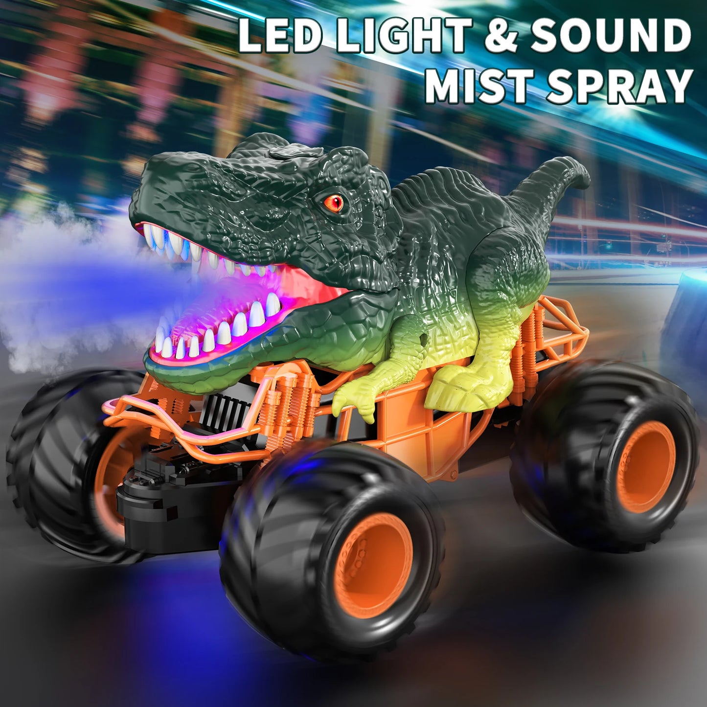 Remote Control Dinosaur Cars 2.4Ghz Rc Velociraptor Shaped Truck For 3-8 Kids Electric Car Toys Outdoor With Light & Sound Spray