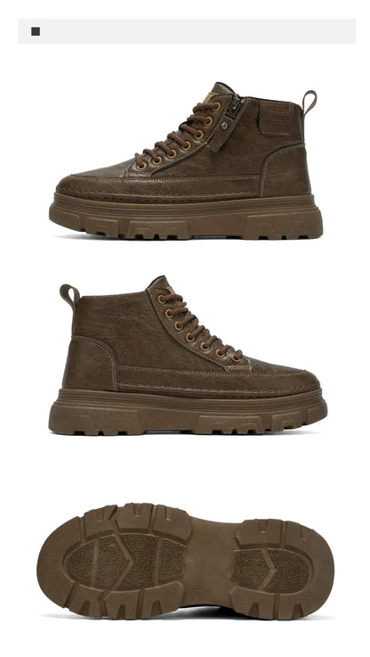 Men's Waterproof Leather Ankle Boots Mid Top Casual Outdoor Hiking