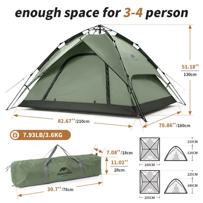 One Touch Automatic Roof Top Tent 180x210 cm 3 To 4 Person Double Door