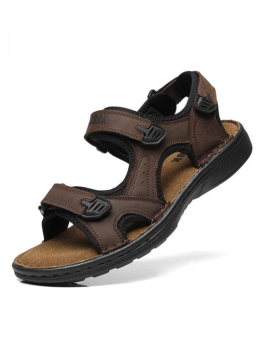 First-Layer Cowhide Men Open-Toe Sandals Non-Slip Outdoor Casual Shoes
