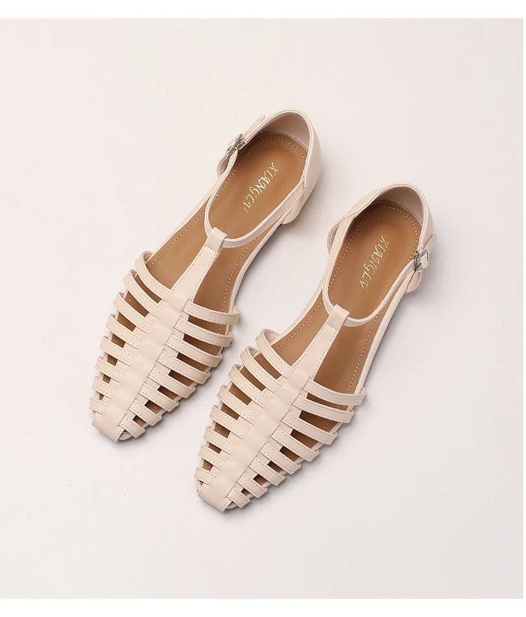 ZAROY Summer Cross Strap Flat Sandals Women Round Toe Ankle Buckle Hollow Casual Roman Sandalia Zapatos De Mujer сандали