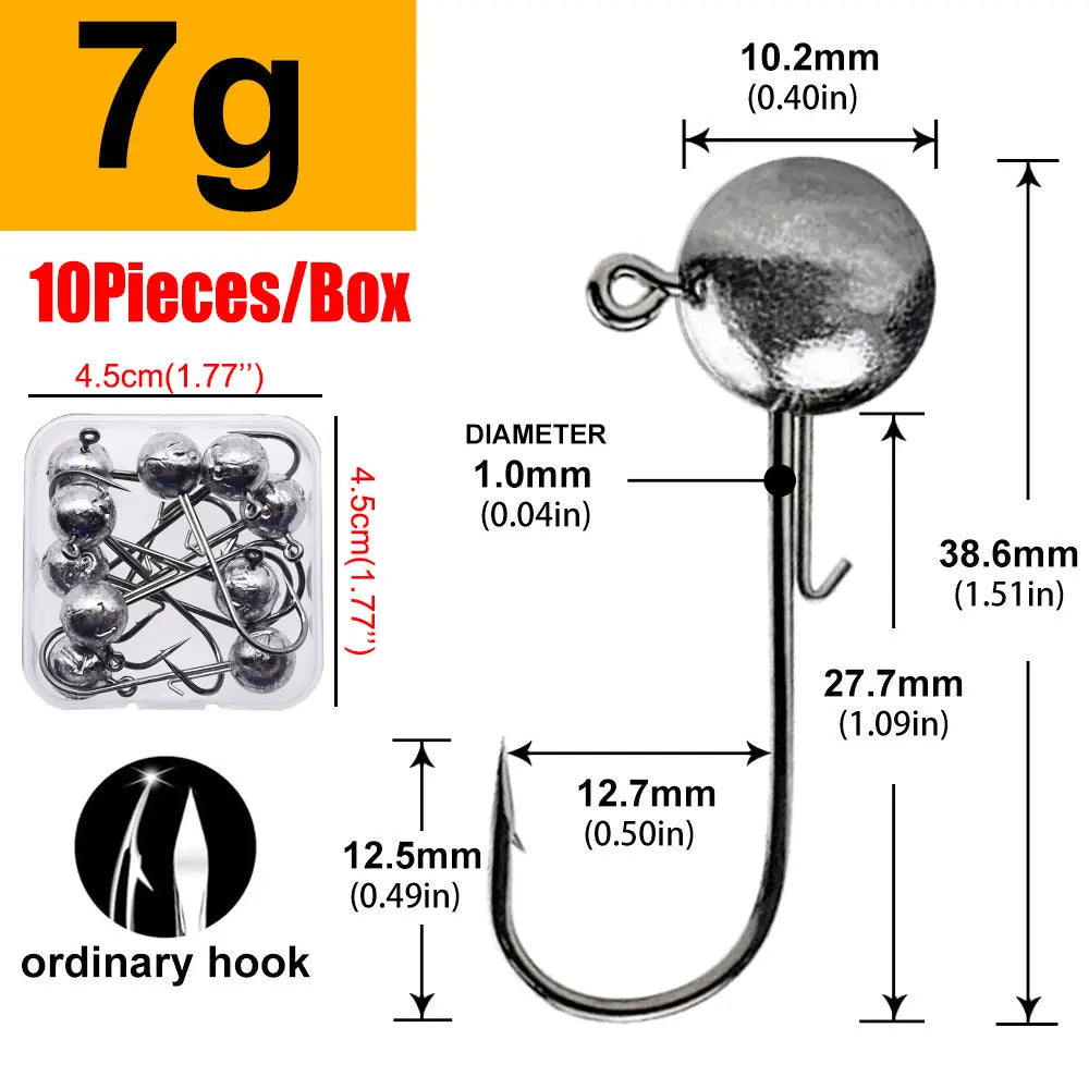 MrLurion Package Box 2g 3g 5g 7g 10g 12g 16g 20g jig head hook for fishing tackle ,crank carbon lure hook for worm soft