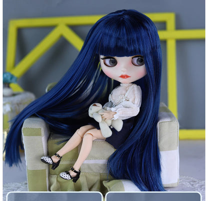 1/6 Scale Jointed Doll Body, 30 cm, White Skin, Blue Hair, ABS Material