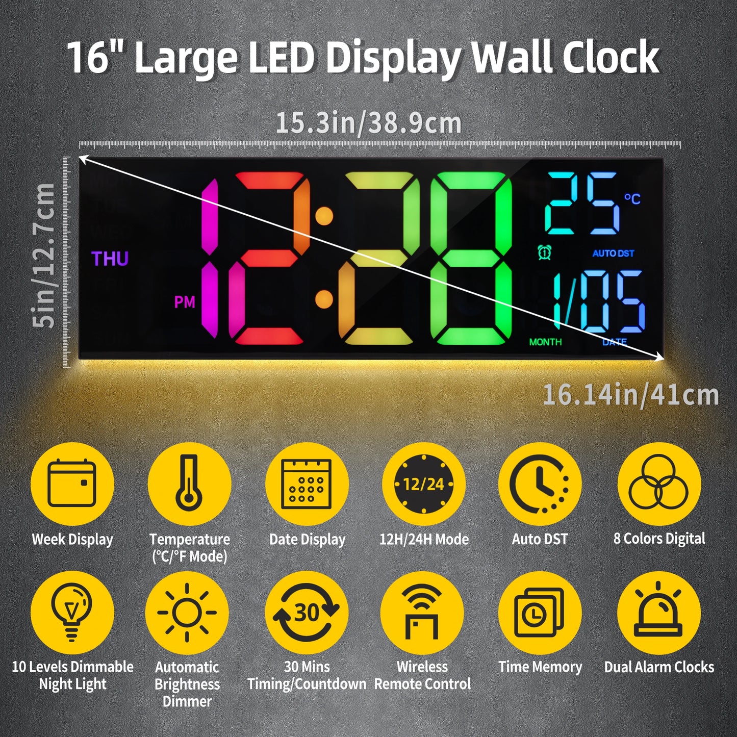 16" Modern LED Wall Clock