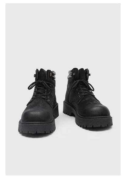 Men's Snow Boots Ankle-Height Leather Lace-Up Thick-Sole Size 39-46