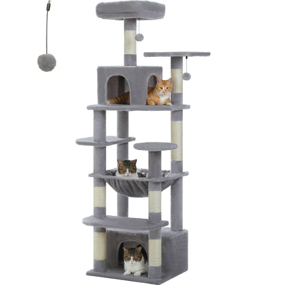 Cat Tree Tower With Five Levels, Wood Frame, Plush Fabric, Sisal