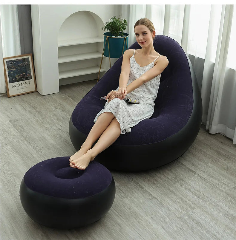 Inflatable Lazy Sofa Chair PVC Flocking Foldable Sofa With Slip-on Lunch Lounge Chair Set