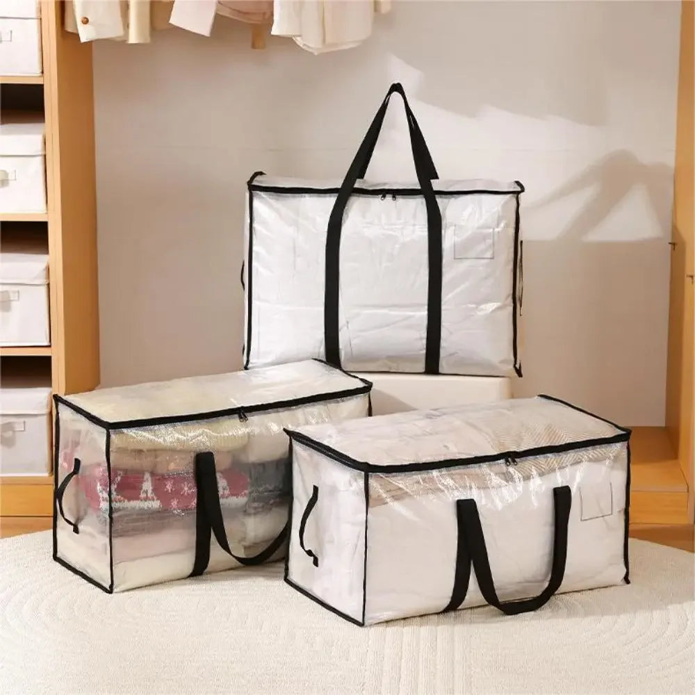 Quilt Organizer Bag Foldable Transparent Large Capacity Woven Closet Sort Waterproof Double Zipper Portable Storage for Clothes