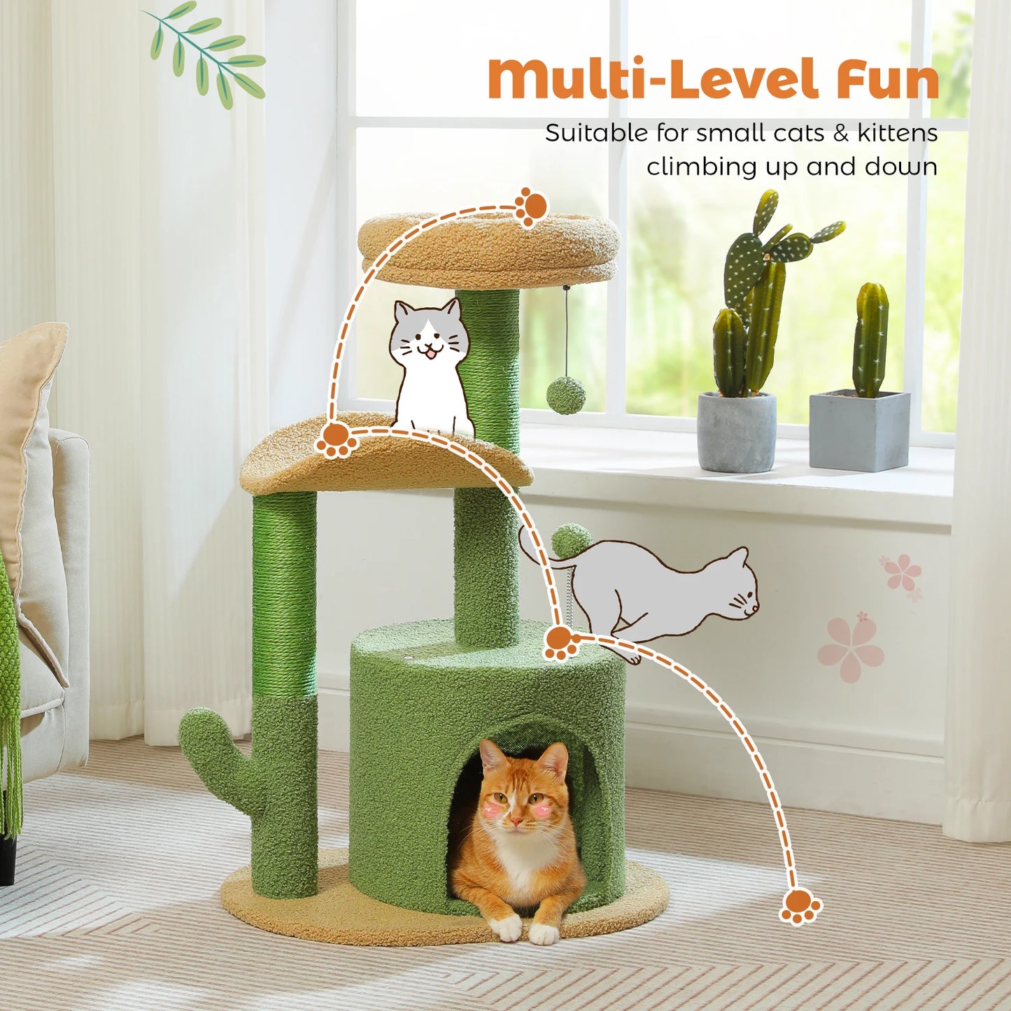 Flower Cat Tree with Natural Sisal Scratching Post, Cozy Cat Condo, Top Perch, Small Cat Tower for Small Indoor Cats, Pet Toys