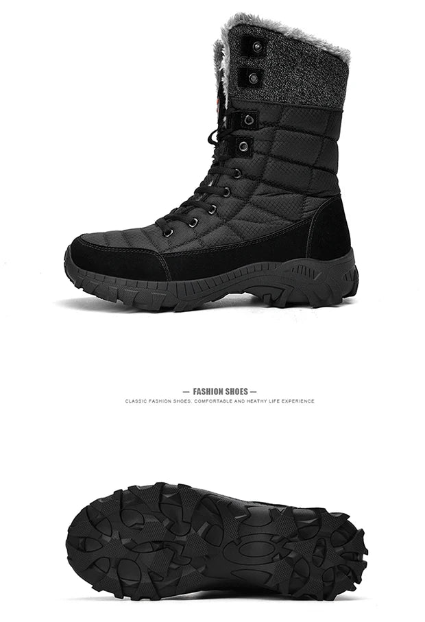 Men Winter Snow Boots Waterproof Leather High Top Plush Lined MidCalf Big Size