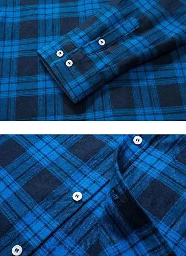 TACVASEN Oversize Lightweight Shirt Jacket Button Down Cotton Plaid Shirts Mens Long Sleeve Streetwear Flannel Shirts W/ Pockets