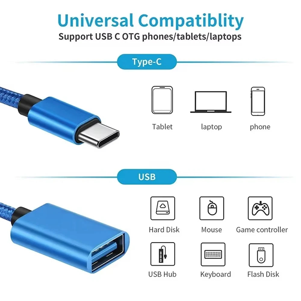 For Mobile Phone USB Female to Type C Male Adapter OTG 15.5CM Long Cable For Xiaomi Samsung S20 Huawei OTG Data Cable Converter