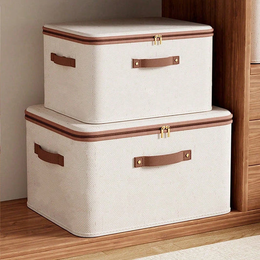 Foldable Clothes Storage Box, Closet Organizer Container with Handle and Zipper,Suitable for Wardrobe, Closet,Blanket (Washable)