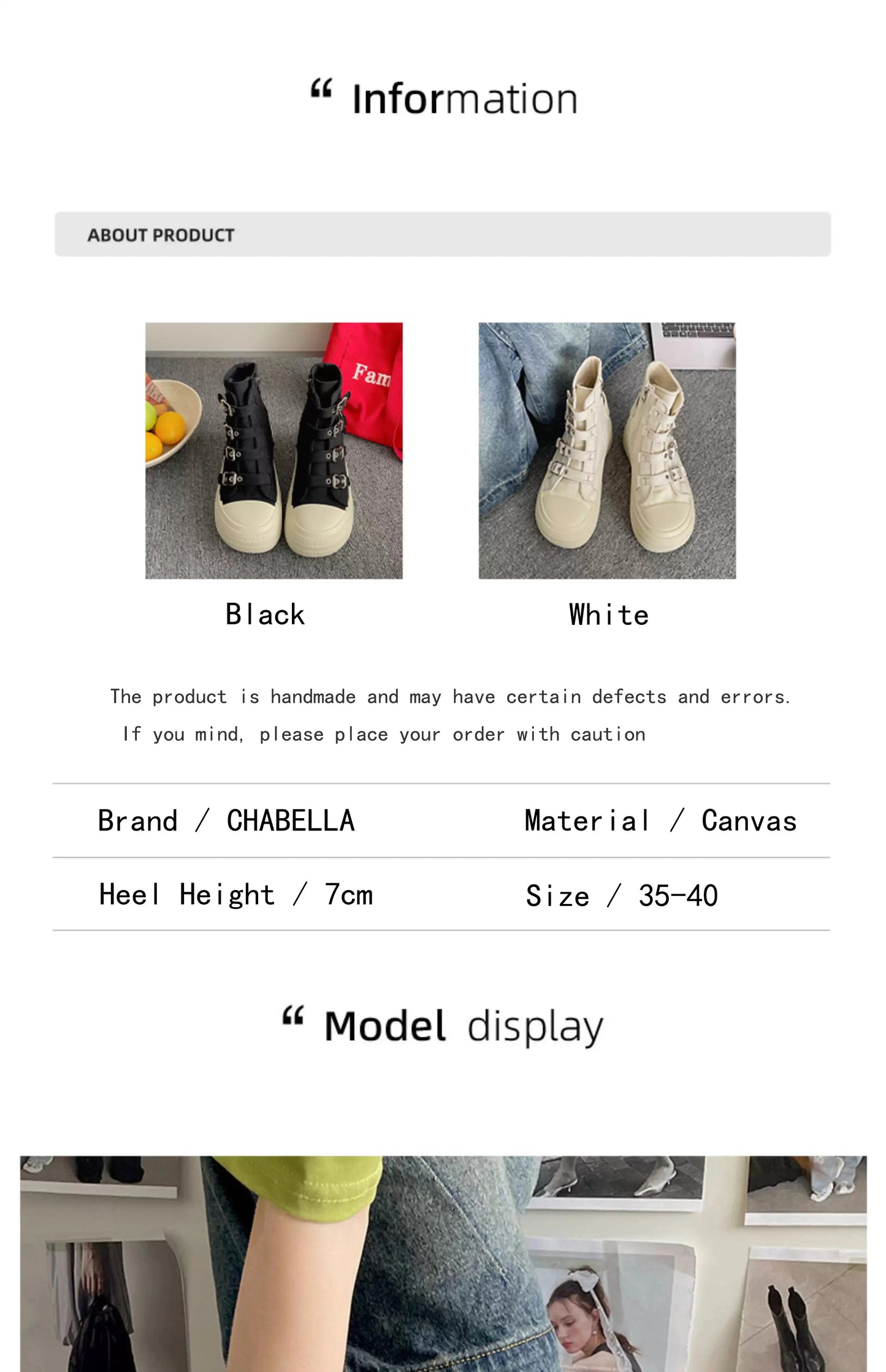 CHABELLA Women's High Top Canvas Shoe Design Buckle Strap Zip Simplicity Female Shoes 2025  High Street Grace Waling Shoes