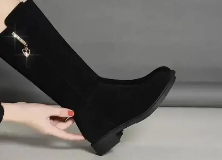 2025 New Women Warm Plush Snow Boots Casual Flat All-match Cotton Fashion Side Zipper Winter Shoes Thigh High Boot Botas Mujer