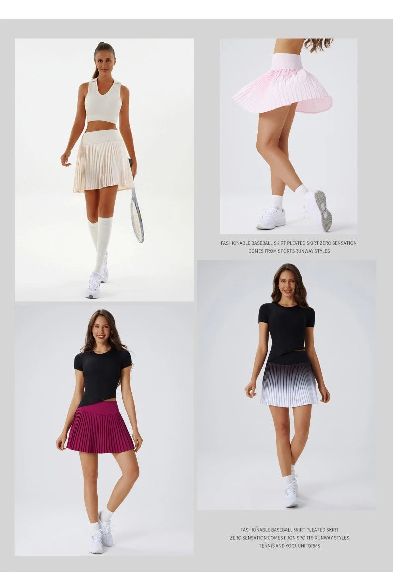 High Waist Women Tennis Pleated Skirt with Inner Lining High Waist Double Layer Design Sport Sexy Fitness Yoga Shorts Dancing