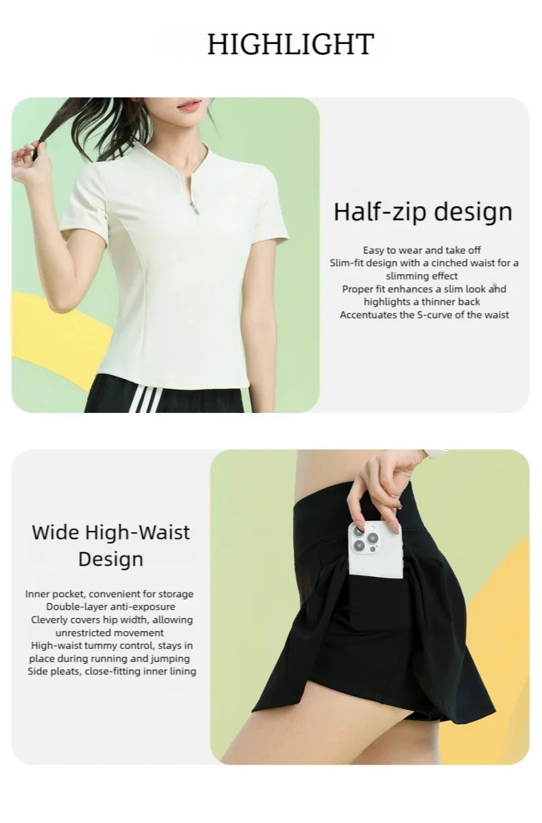 DRUR Women Tennis Skirt Set Summer Slim Fit Lightweight Gym Outfit 2 Piece Sport Top Skort Suit 2pcs Tracksuit Ladies Golf Wear