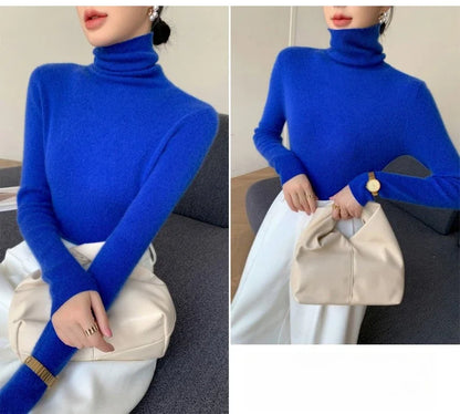 Women's Turtleneck Knit Pullover Sweater, Slim Fit, Long Sleeve, Solid