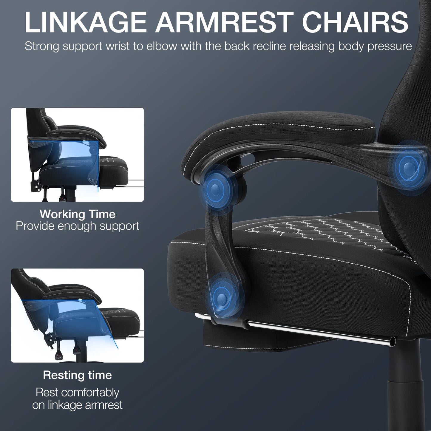 Ergonomic Office Chair With Footrest Lumbar Cushion Bluetooth Speaker 2-Point Massage Height Adjustable Gaming Racing Chair Sofa