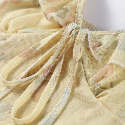 Women's Summer Flower Print Backless Sleeveless Dress Polyester