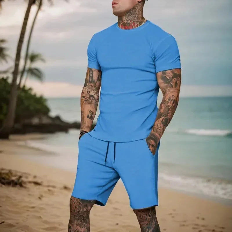 Fashionable and casual summer outdoor sports suit men's breathable T-shirt shorts casual and fashionable two-piece set tracksuit