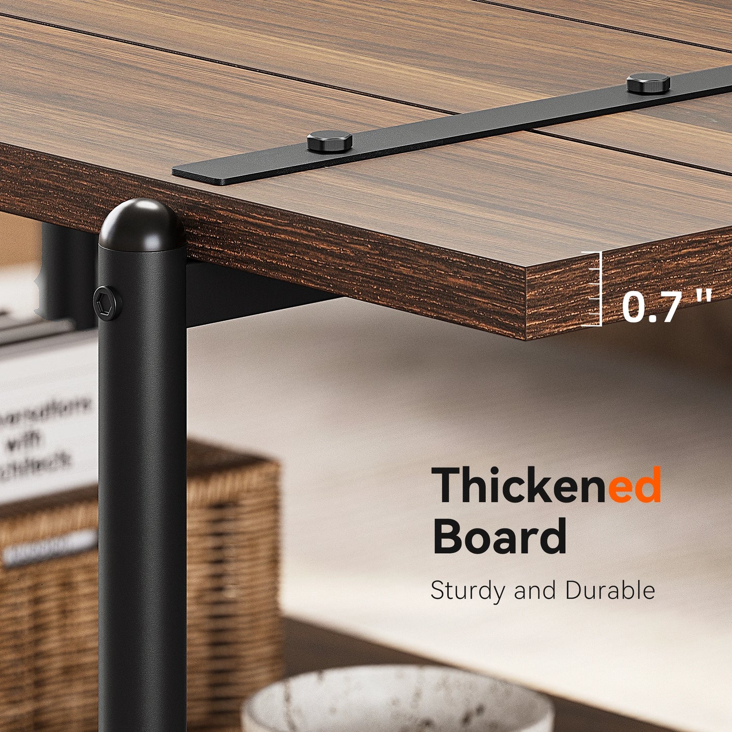 2-Tier Wood Coffee Table, Farmhouse Coffee Table with Storage Shelf- Rustic Metal Rectangle Center Living Room Coffee Table