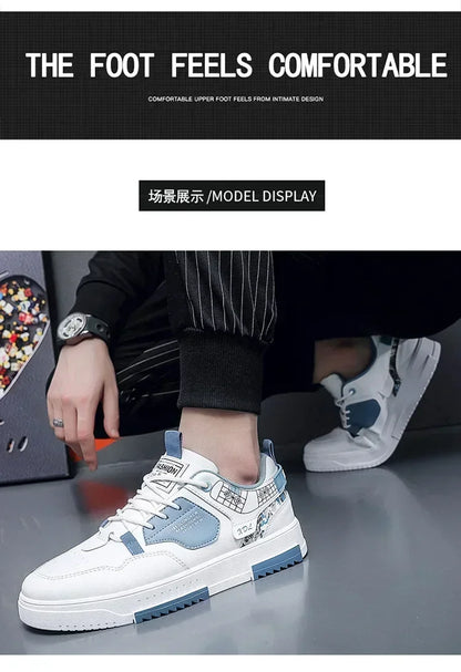 Men's Breathable White Casual Sneakers With Thick Sole