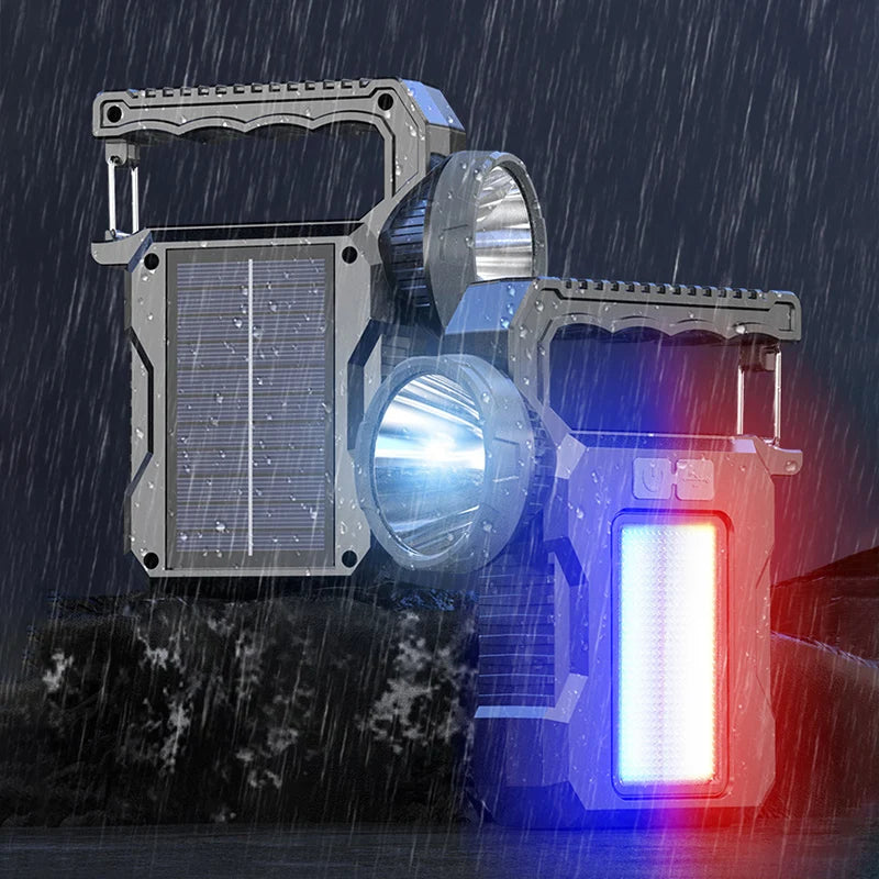 Solar Rechargeable LED Flashlight Searchlight With COB Work Light Lantern