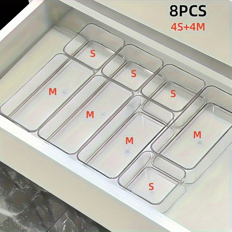 4/7/8pcsTransparent Cosmetic Storage Boxes, Drawer Built-in Separation and Organizing Box, Desktop Office Stationery Storage Box