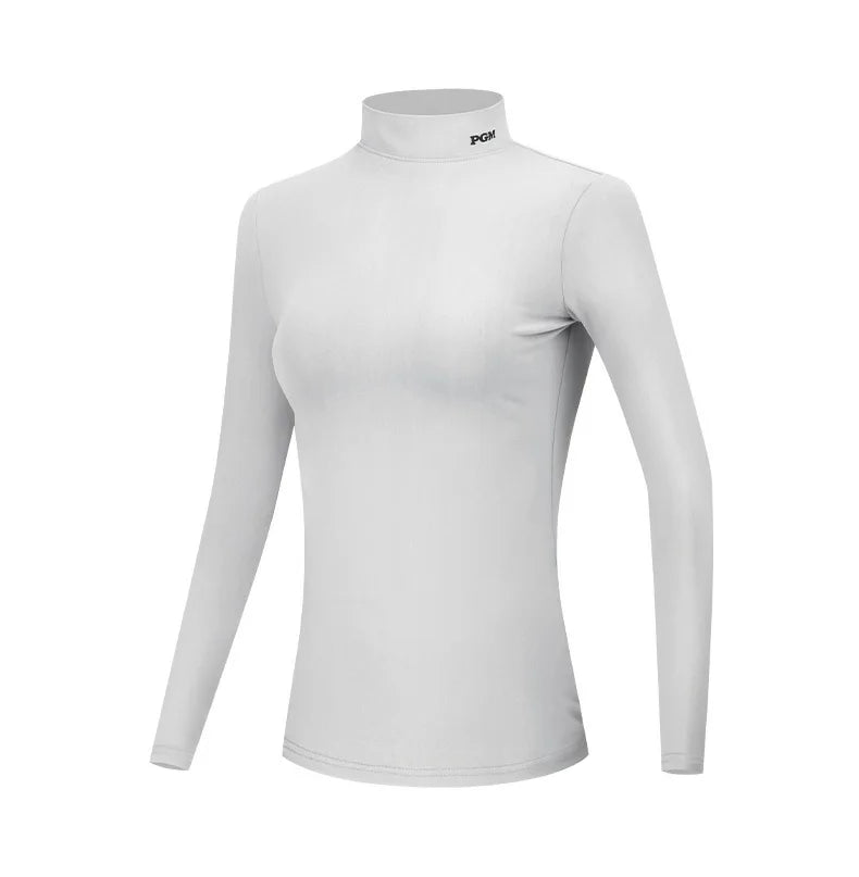PGM Women Golf Shirt Ladies Fleece Long Sleeve Underwear Girl Keep Warm Slim Bottoming Tops Soft Stand Collar Golf Sportwear