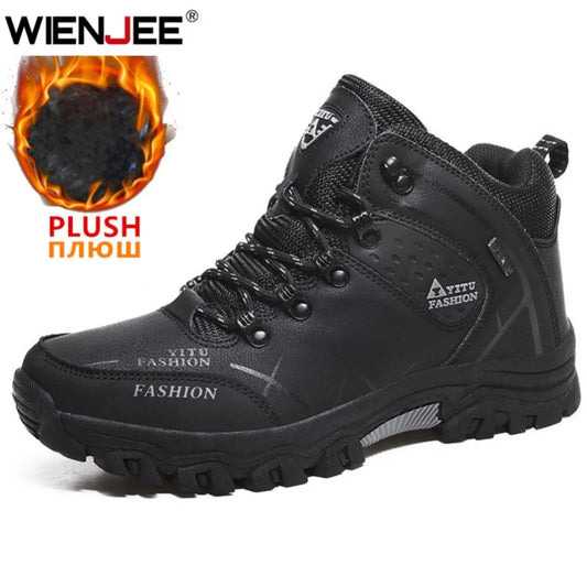Brand Men Winter Snow Boots Waterproof Leather Sneakers Super Warm Men's Boots Outdoor Male Hiking Boots Work Shoes Size 39-47