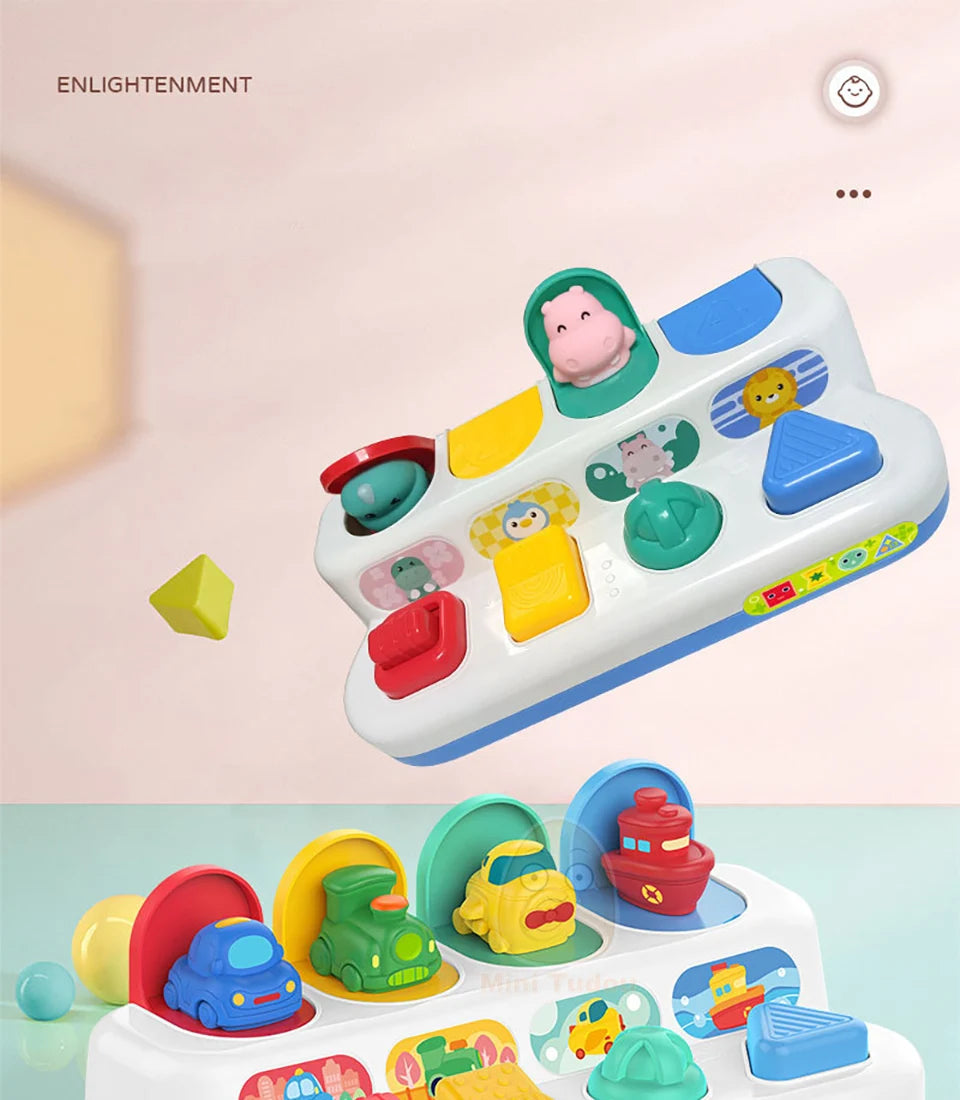 Baby Pop Up Toy Montesorri Fine Motor Skill Training Press Pull Click Animal Car Button Educational Toys For 13 24 Month Infant