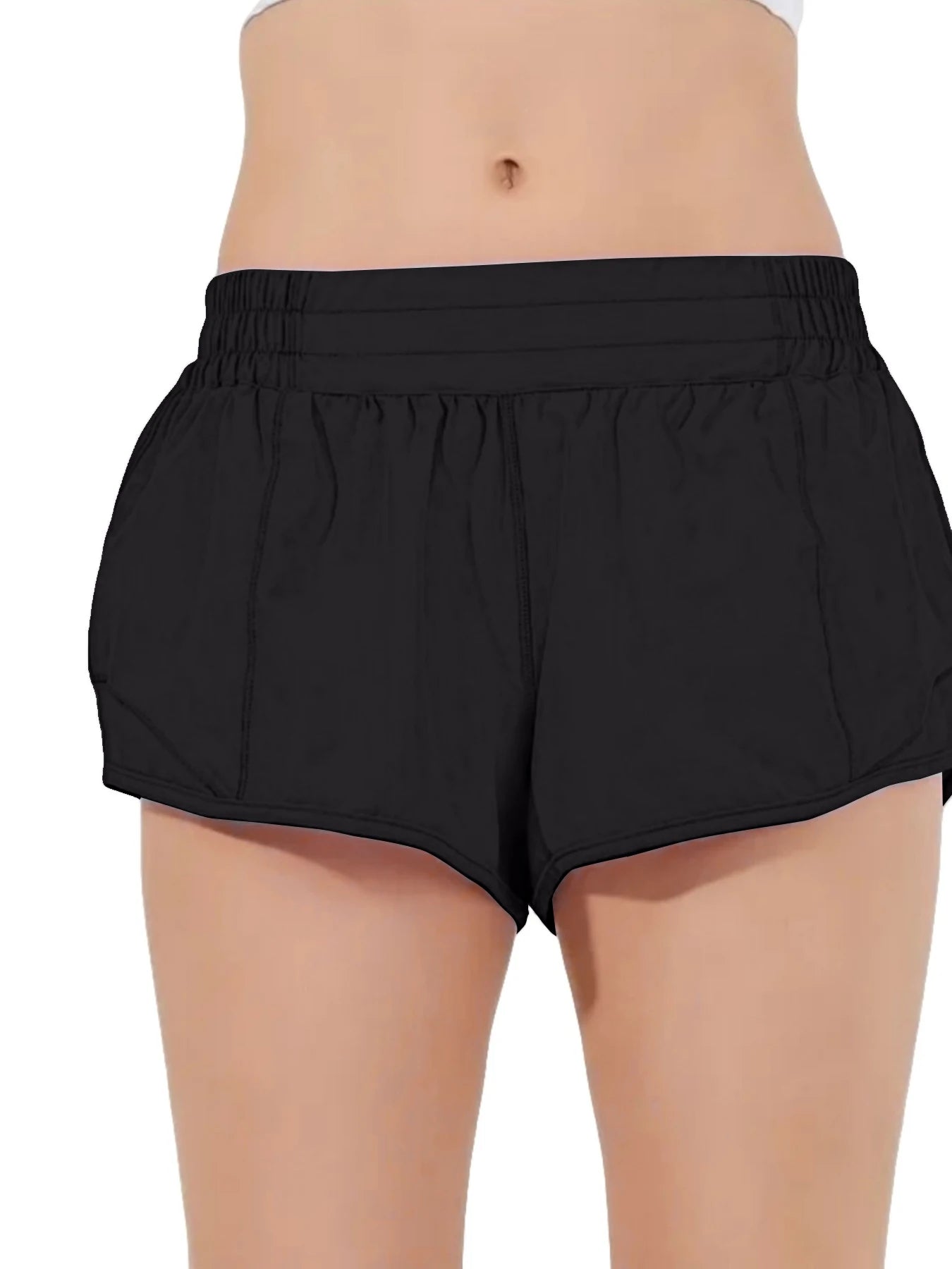 Quick drying sports shorts with lined zipper pockets, women's high waisted running shorts