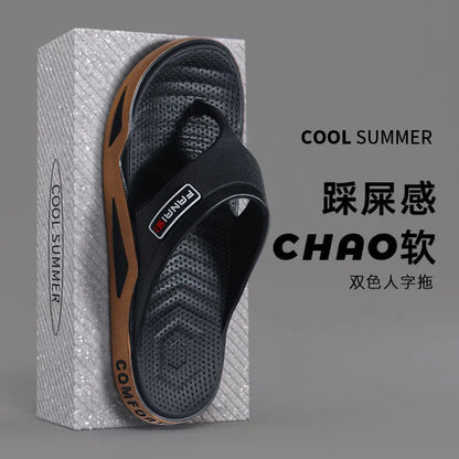 Men's Summer Flip Flops Black PVC Insole Outdoor Beach Sandals