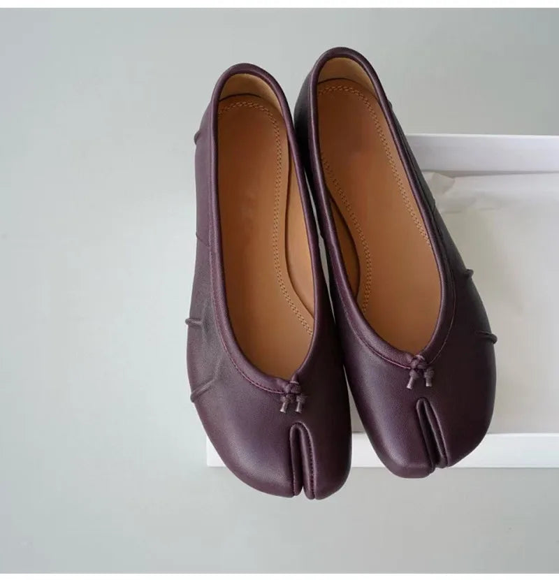 Fashion Soft Leather Split Toe Women Tabi Ballet Flats Spring Autumn Comfortable Walking Lazy Loafers Casual Girls Dance Shoes