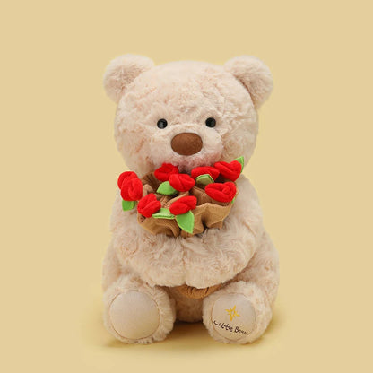 Teddy Bear Plush With Roses Soft Stuffed Bear Gift