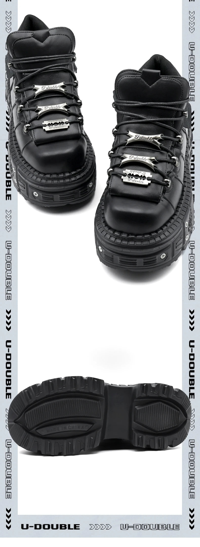 2025 New Punk Style Women Shoes Lace-up Heel Height 6CM Platform Shoes Woman Gothic Ankle Rock Boots Metal Decor Woman Sneakers