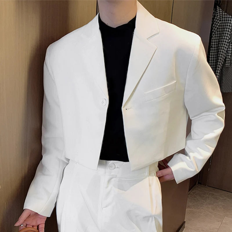 2023 Men Blazer Solid Color Lapel Long Sleeve Autumn Casual Suits One Button Streetwear Fashion Male Crop Coats S-5XL INCERUN