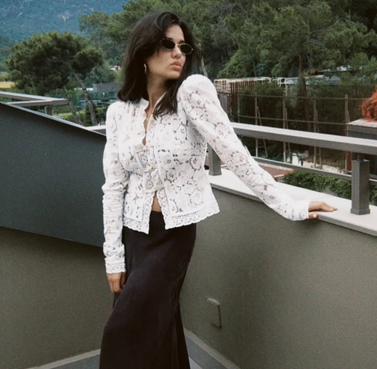 Tossy Summer Lace Printed Shirts Tops Female Hollow Out Fashion Commute Vintage See-Through Blouse Women's Lace Shrug Shirts New